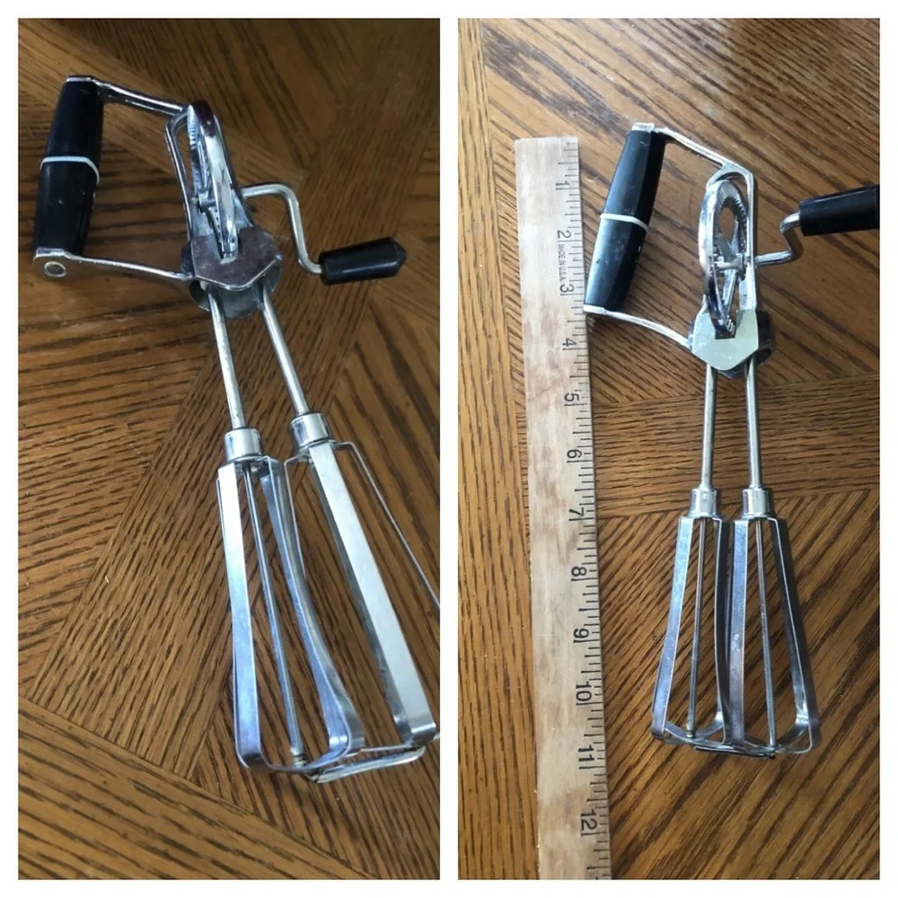 Retro Egg Beater Hand Crank Mixer Black Handle Stainless Steel